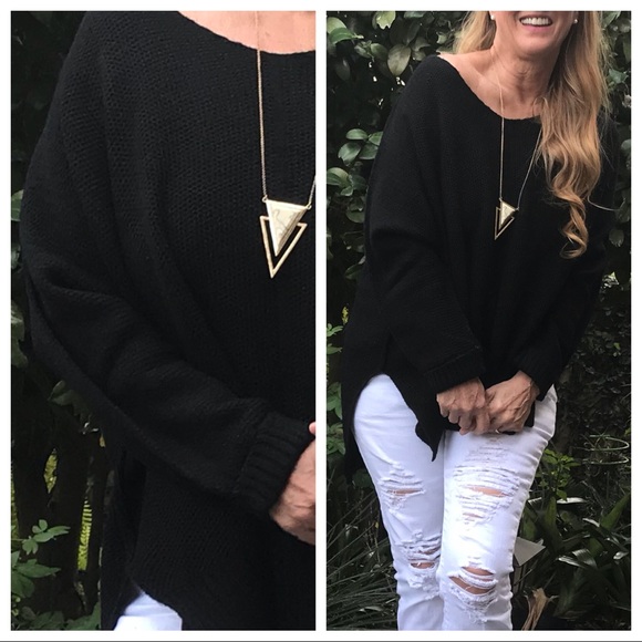 Making a Statement! Black Oversize Hi Lo Sweater - Picture 4 of 8